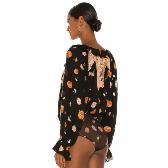 Free People Poppy Printed Bodysuit Black Combo - Picture 10 of 12